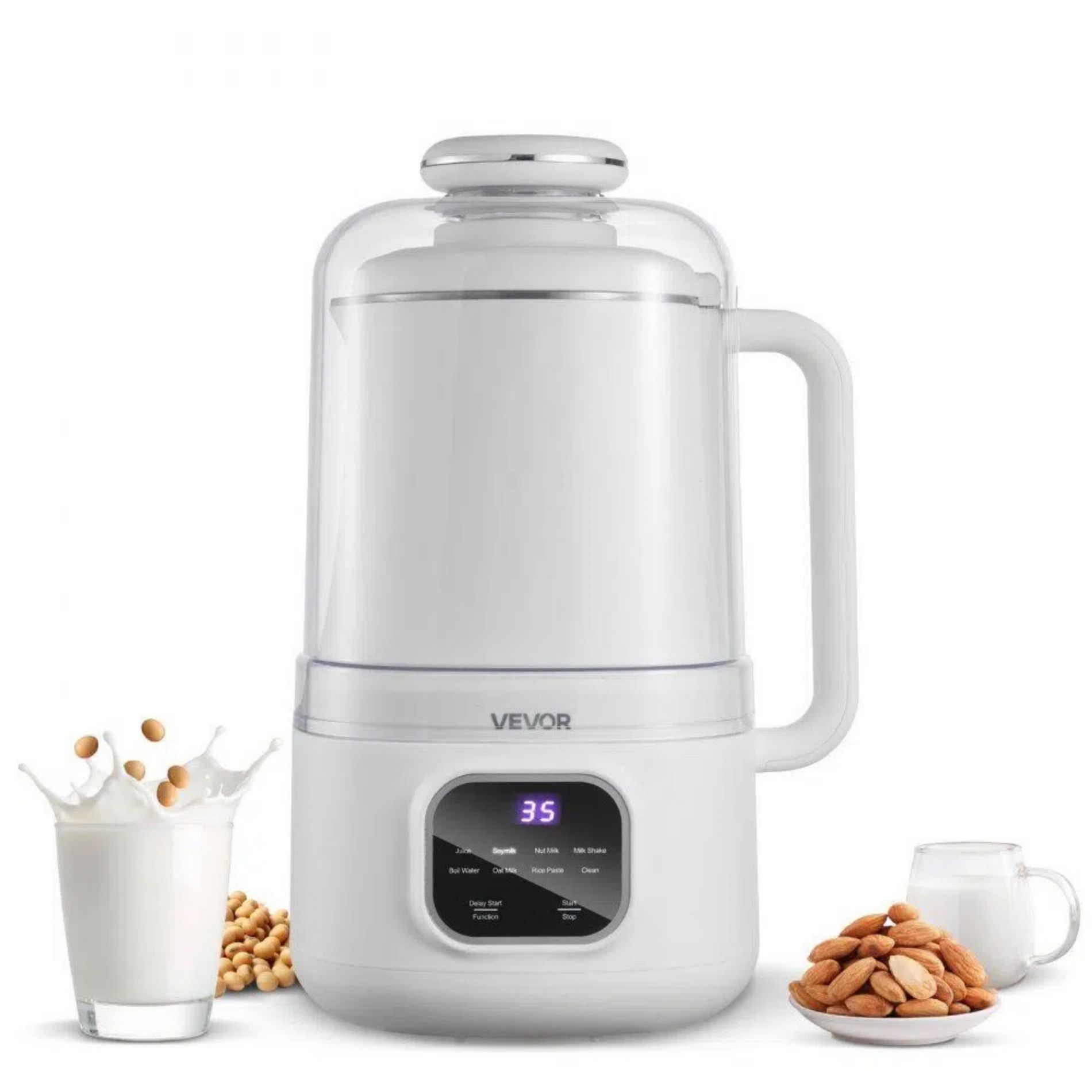 VEVOR 8-in-1 Nut Milk Maker,34oz Soy Milk Machine with 200W Blending,for Oat,Nut, Soy,Juice,Milkshake & Cereal,Self-Cleaning, Boil Water&12-Hour Delay