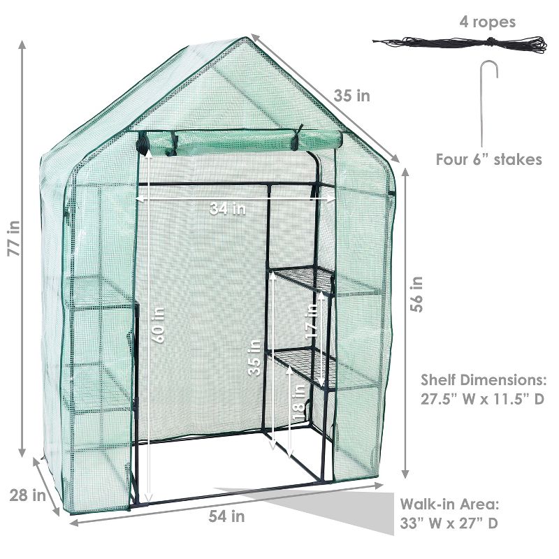 Sunnydaze Outdoor Portable Tiered Growing Rack Deluxe Walk-In Greenhouse with Roll-Up Door - 4 Shelves - Green, 6 of 15