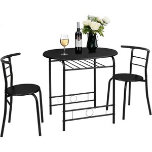 VINGLI 3 Piece Dining Set for 2,Kitchen Wooden Table and 2 Chairs for Small Space,Metal Frame,Wine Rack,Black - 1 of 4