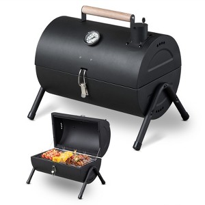 KTMBDW Portable Charcoal Grill with Thermometer & Wooden Handle, Compact Tabletop Barbecue Grill for Outdoor Camping BBQ Grilling Backyard Party,Black - 1 of 4