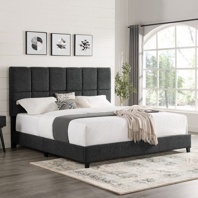 NicBex Modern Queen/King Upholstered Platform Bed Frame with Square Tufted Headboard,Solid Wood Slats Support,Box Spring Needed,Easy Assembly