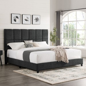 NicBex Modern Queen/King Upholstered Platform Bed Frame with Square Tufted Headboard,Solid Wood Slats Support,Box Spring Needed,Easy Assembly - 1 of 4