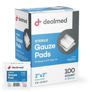 Dealmed 2   x 2   Sterile Gauze Pads (100 Count) Disposable and Individually Wrapped Medical Gauze Pads, Wound Care Product for First Aid Kit and - 1 of 1