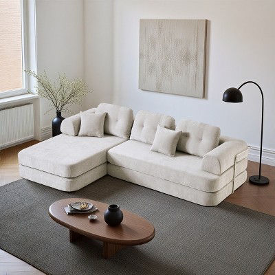 GDFStudio Leonardo Modern 104" Chenille Upholstered L-Shaped Convertible Sectional Sofa with Pillows