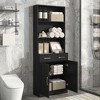 TIRAMISUBEST Bathroom Storage Cabinet, Cabinet with Two Doors and Drawers, Adjustable Shelf, Three-layer Open Shelf, MDF Board - 2 of 4
