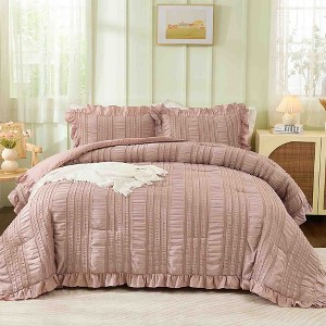 BAGOKIE 3 Pieces Seersucker Ruffle Bed in a Bag Comforter Set - 1 of 4