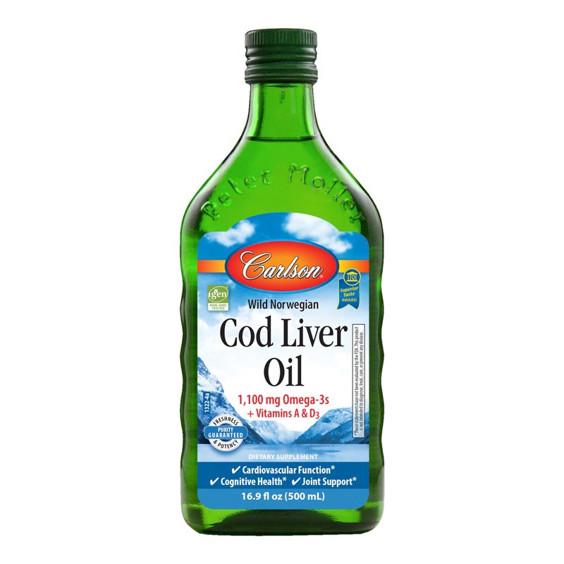Carlson - Cod Liver Oil, 1100 mg Omega-3s + A & D3, Norwegian, Wild Caught, Sustainably Sourced, Unflavored, 1 of 6