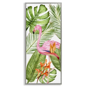 Stupell Industries Tropical Plants & Flamingo Framed Giclee Art, Gray, 13" x 30" - 1 of 4