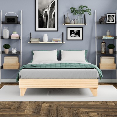 Natural Pine Queen Platform Bed Frame with Slats