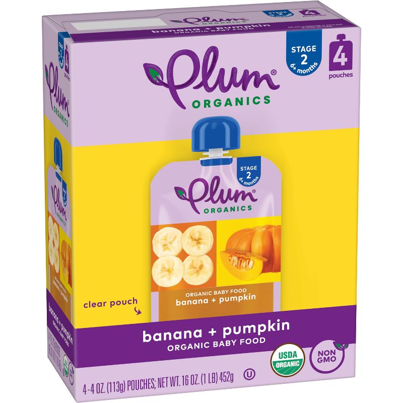 Plum Organics 4pk Banana &#38; Pumpkin Baby Food Pouches - 16oz, 4 of 14
