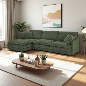 110" Modern Towel Fabric L-Shaped Sectional Sofa with Ottoman - 1 of 4