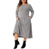 Agnes Orinda Women's Plus Size Crew Neck Button Long Sleeve with Pockets Casual Midi T-Shirt Dress - 2 of 4