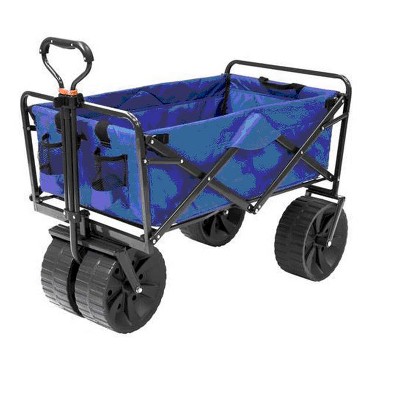 Mac Sports Heavy Duty Steel Frame Collapsible Folding 150 Pound Capacity Outdoor Beach Garden Utility Wagon Cart with 4 All Terrain Wheels, Blue/Black