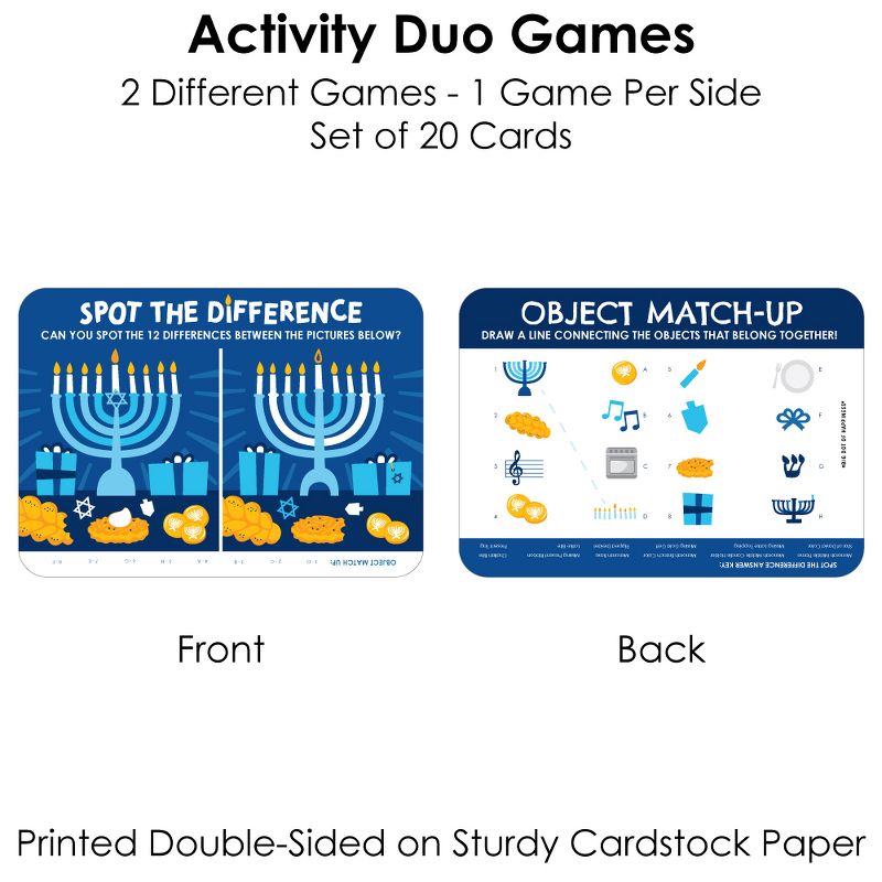Big Dot of Happiness Hanukkah Menorah - 2-in-1 Chanukah Holiday Party Cards - Activity Duo Games - Set of 20, 5 of 9