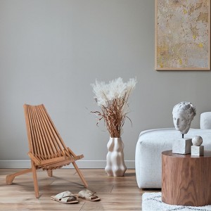 Angel Sar32.28 Inch Acacia Wood Folding Chair, Low Profile Outdoor Lounge Chair for Patio Balcony Garden, Natural - 1 of 4