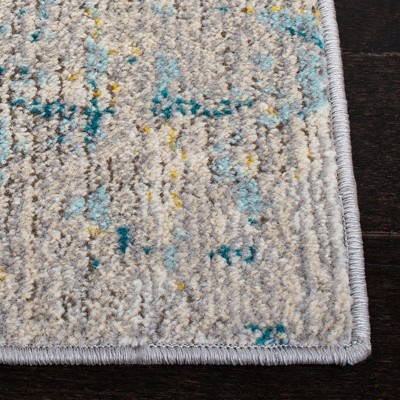 Grey and Blue Square Synthetic Non-slip Area Rug