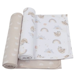 Living Textiles|2PK Jersey Swaddle - Rainbow Sloth - 1 of 4