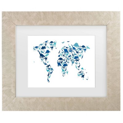 Trademark Fine Art Michael Tompsett Dinosaur World Map Matted Framed Art
