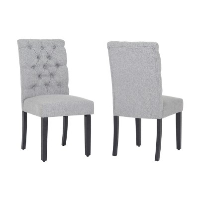 Gray Linen Upholstered Button Tufted Dining Side Chair Set