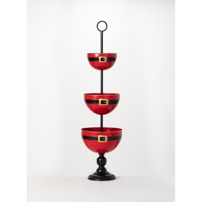 Sullivans Three Tiered Metal Bowl Stand 42.5"H Red