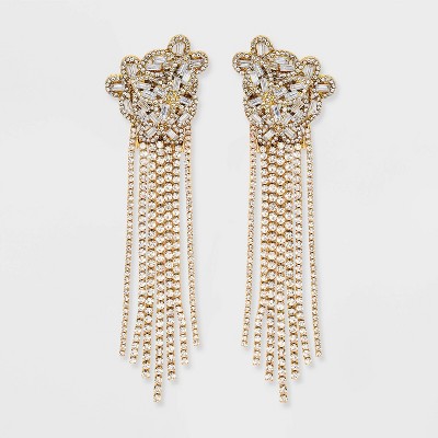 Butterfly Cluster Earrings with Stone - Gold: Zinc Alloy, Post Closure, Drop Style