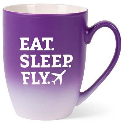 Elanze Designs Eat Sleep Fly Two Toned Ombre Matte Purple and White 12 ounce Ceramic Stoneware Coffee Cup Mug