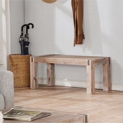 40" Rustic Acacia Wood Bench with Metal Inset