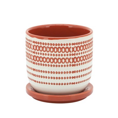 Sagebrook Home 5" Ceramic Planter with Saucer Orange