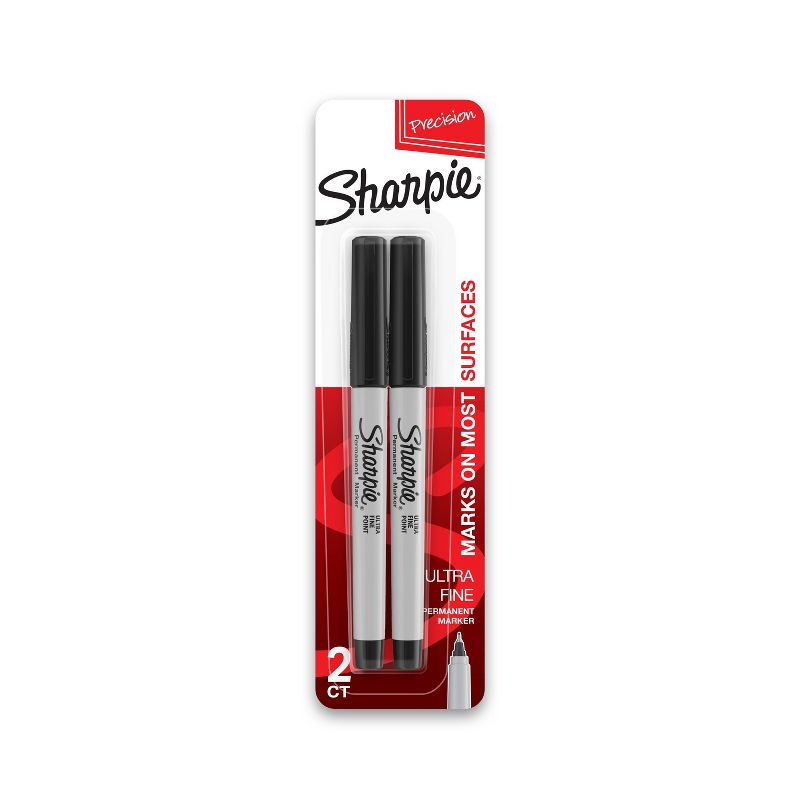 Sharpie 2pk Permanent Markers Ultra Fine Tip Black, 1 of 8