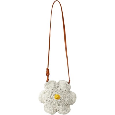FATMOON Straw Beach Bag, Summer Fashion Flower Purse Cute Hand-Woven Straw Crossbody Bags for Women Vacation Handbags