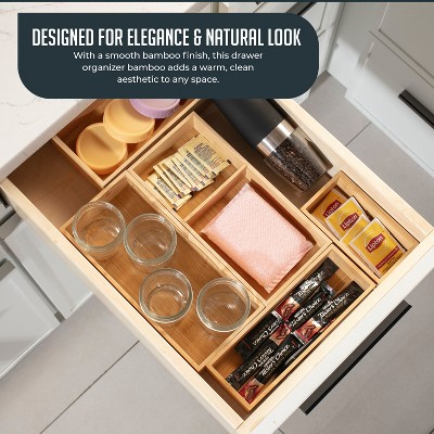 Luminuxe Bamboo Drawer Organizer Set, 5 Piece Non-Slip Versatile Storage Trays for Kitchen Utensils, Bathroom Essentials, Makeup & Jewelry Drawer Organizer Set — фото 4