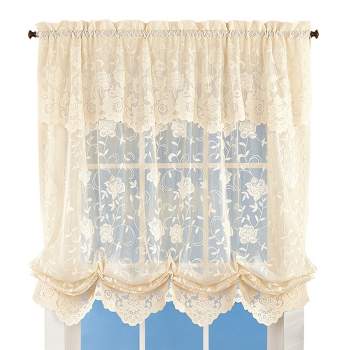 Collections Etc Floral Lace Balloon Shade Window Curtain, Single Panel,