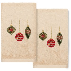Linum Home Textiles Christmas Ornaments - Embroidered Luxury 100% Turkish Cotton Hand Towels (Set of 2) - 1 of 3