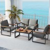 Costway 4 PCS Patio Aluminum Furniture Set Wood-Plastic Armrests & Tabletop for Balcony - 2 of 4