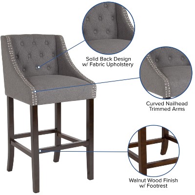 Elegant Saddle-Style 32" Dark Gray and Walnut Leather Barstool