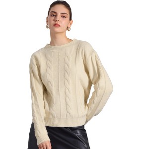 INSPIRE CHIC Women's Long Sleeve Pullover Tops Cable Knit Crew Neck Sweater - 1 of 4