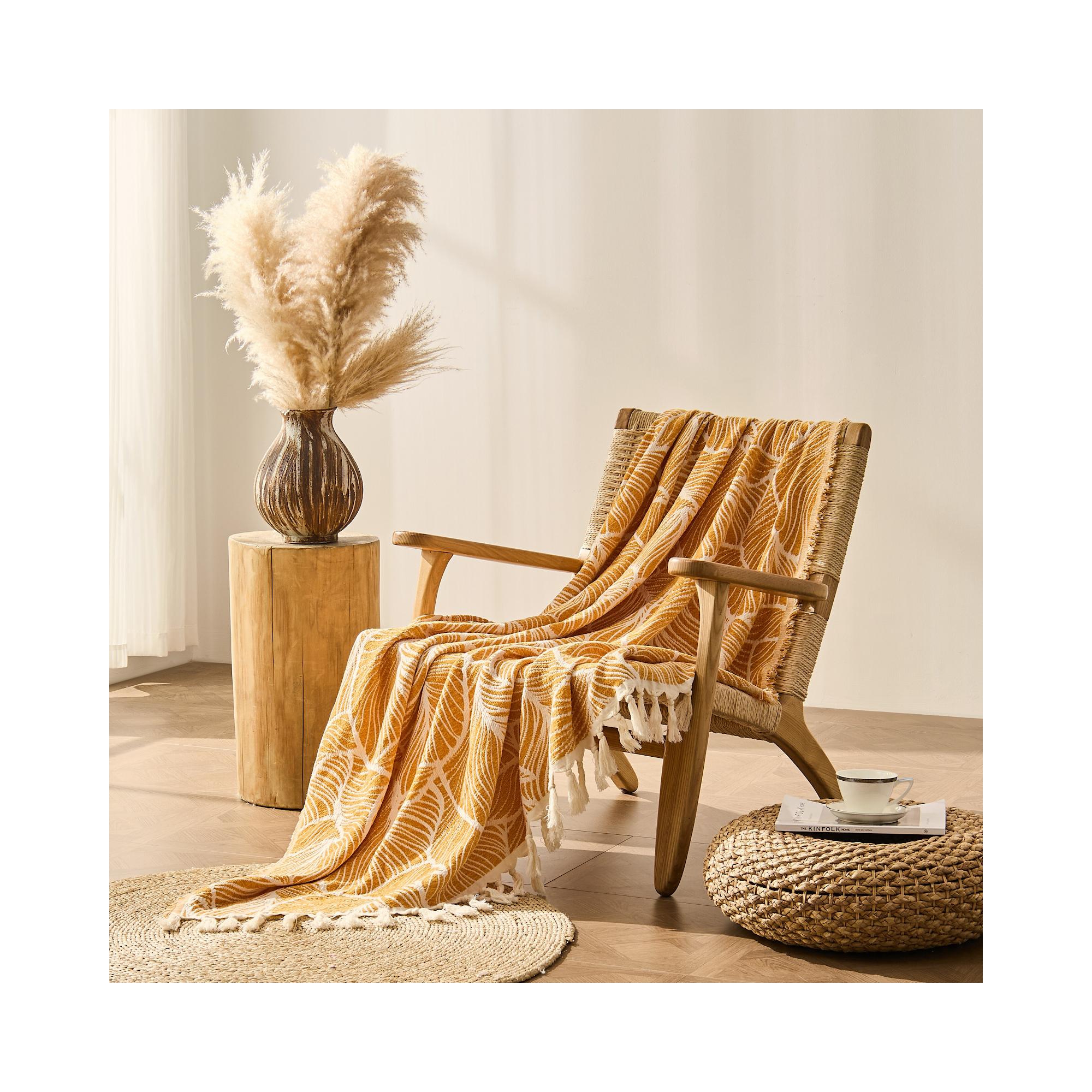DOWN HOME Chenille Cotton Boho Throw Blanket Soft Lightweight Woven Decorative Blanket with Tassel Gift