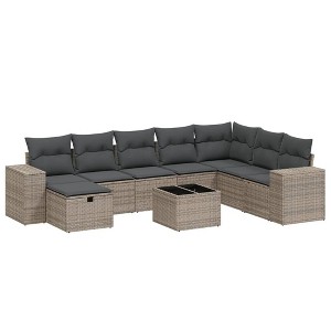 vidaXL Garden Sofa Set Grey Poly Rattan, Powder-Coated Steel, Tempered Glass - 1 of 4
