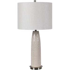 Uttermost Traditional Table Lamp 27 3/4" Tall Distressed Light Gray Glaze Ceramic Linen Fabric Drum Shade for Living Room Bedroom - 1 of 1