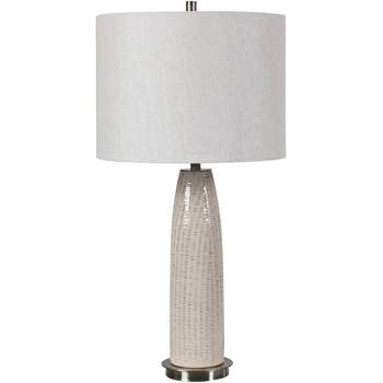 Uttermost Traditional Table Lamp 27 3/4" Tall Distressed Light Gray Glaze Ceramic Linen Fabric Drum Shade for Living Room Bedroom