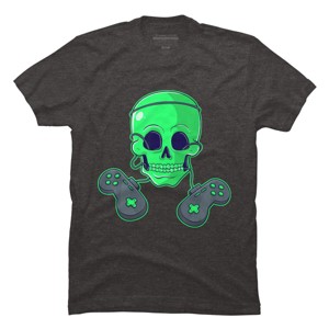 Men's Design By Humans Halloween Skeleton Skull Crossbones Video Gamer By TaiHan T-Shirt - 1 of 4