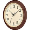 12.4 inch wooden frame analog wall clock sets time automatically quartz movement classic design black brown wood finish - 2 of 4