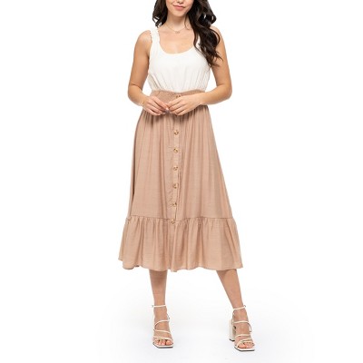 August Sky Women's Ruffle Strap Two-fer Midi Dress