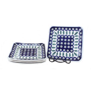 Blue Rose Polish Pottery 2040-4 Zaklady Sq Dessert Plate Set - 1 of 1