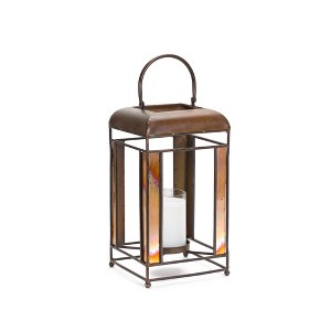 Metal Lantern – Bronze Finish with Amber Glass – 13.5"H Candle Holder By Melrose - 1 of 3