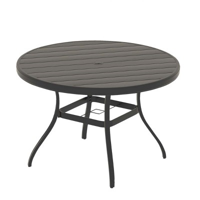 53" Outdoor Round Patio Dining Table with Umbrella Hole, All-Weather Black Metal Outdoor Dining Table for Garden, Balcony, or Backyard–The Pop Home