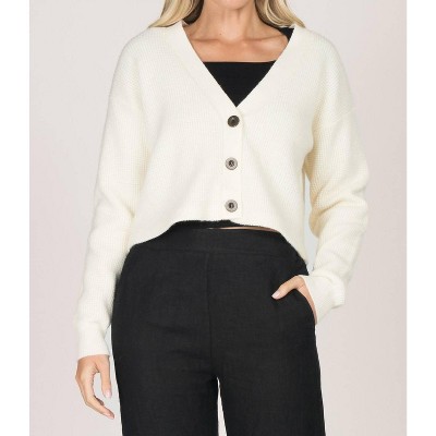 Women's Long Sleeve Waffle Knit Button-up Cardigan - M.RENA