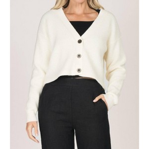Women's Long Sleeve Waffle Knit Button-up Cardigan - M.RENA - 1 of 3