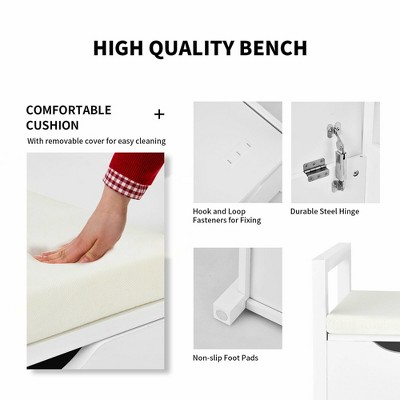 White MDF Shoe Storage Bench with Cushion Seat