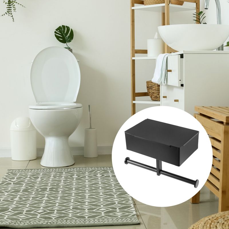 Unique Bargains Wall Mount for Kitchen Bathroom Double Roll Toilet Tissue Holder Black 1 Pcs, 2 of 7